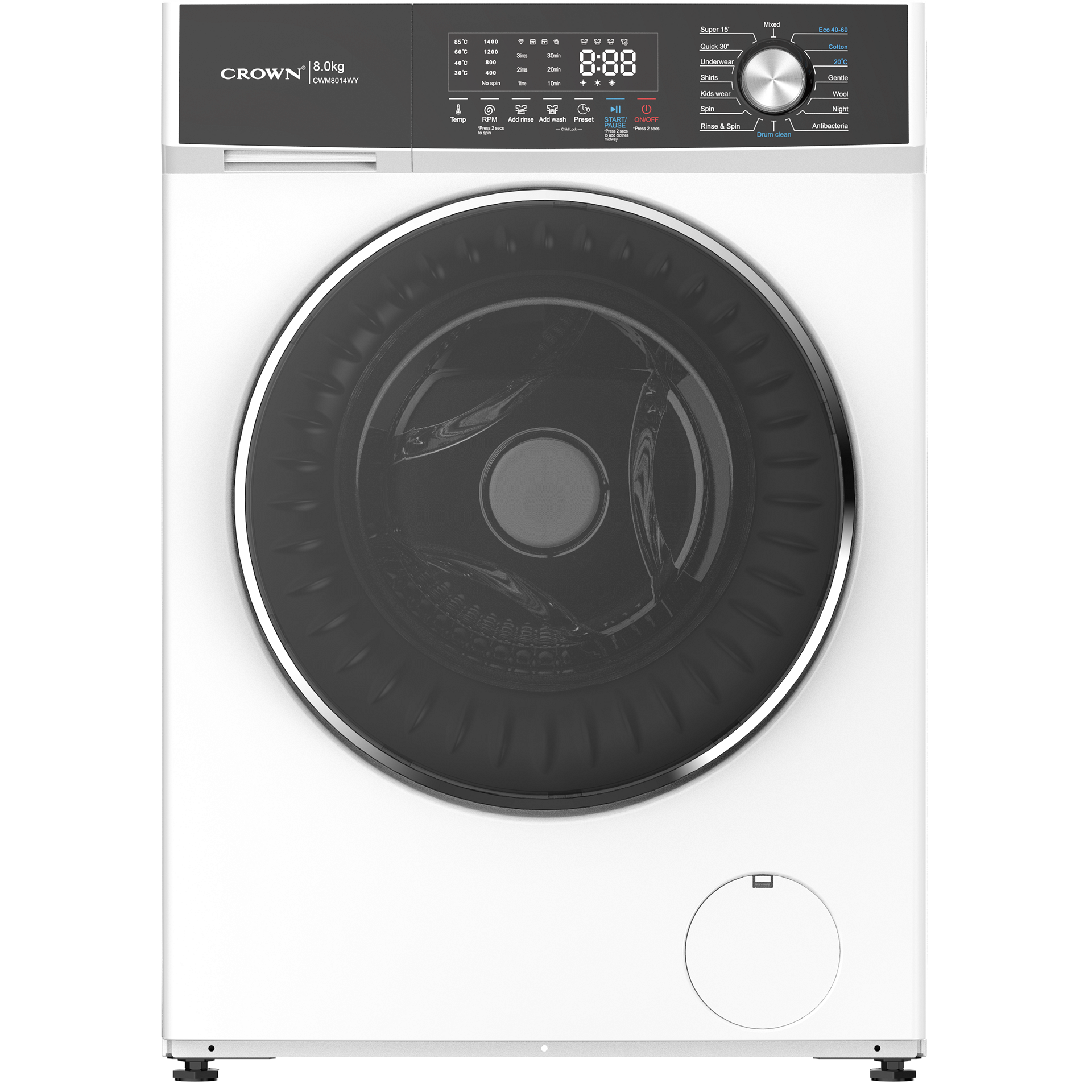 Ревю на Перална машина Crown CWM8014WY: 1400 об./мин., клас A