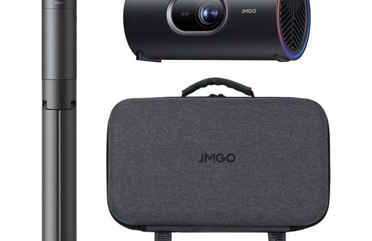Проектор JMGO PicoPlay+, 1080P Full HD, 450 ISO лумена, Bluetooth, 0,72 кг, комплект с преносима стойка и външна батерия 20 000 mAh