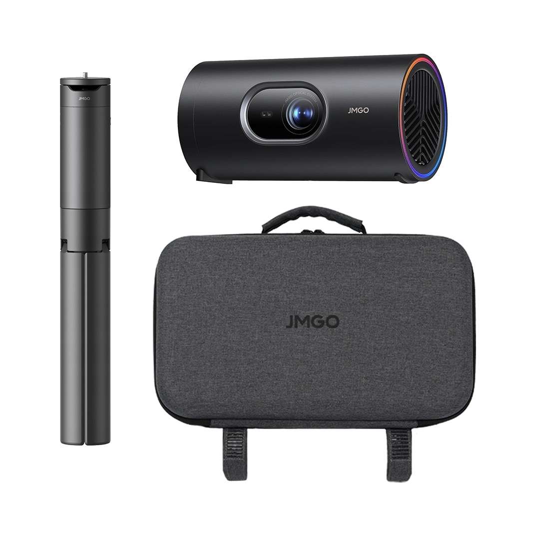 Проектор JMGO PicoPlay+, 1080P Full HD, 450 ISO лумена, Bluetooth, 0,72 кг, комплект с преносима стойка и външна батерия 20 000 mAh