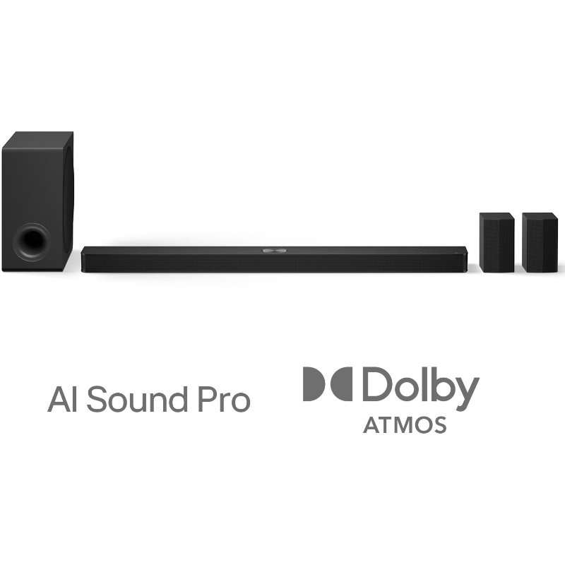 Саундбар LG S95TR, 9.1.5, 810W, Dolby Atmos, Airplay2, Комплект Wireless Surround 6 канала, Subwoofer Wireless, HDMI, USB, Черен
