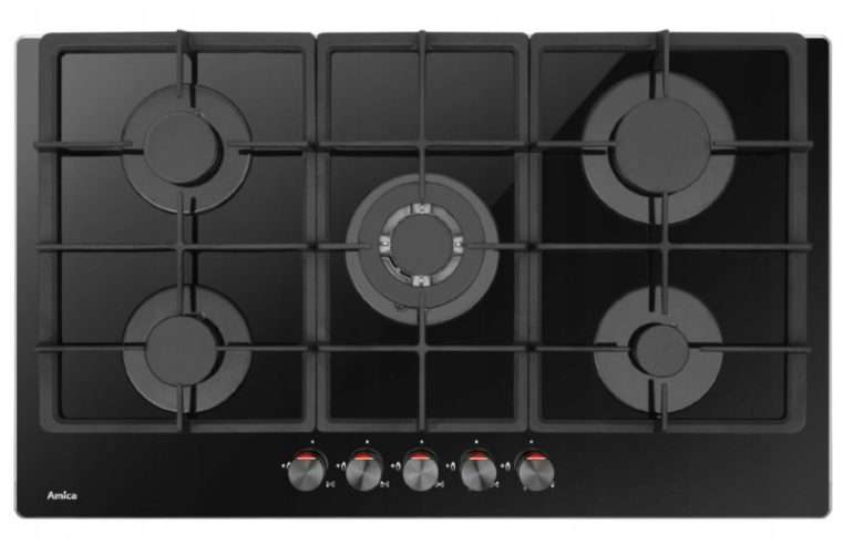 Газов плот Amica PGCA 9101ApB 5 горелки, черно стъкло 86x51x10см