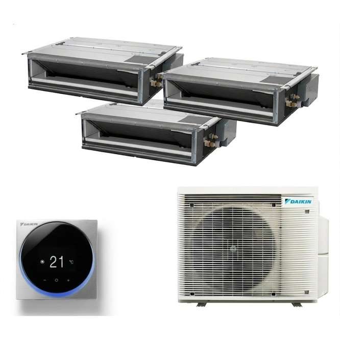 Мултисплит климатик Daikin Duct с три вътрешни тела, две по 9000 BTU и едно по 12000 BTU, 2xFDXM25F-FDXM35