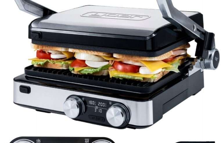 Грил електрически контактен Yoer Panino EG02S, 2000W, 1334 см, двоен термостат, сребрист/черен