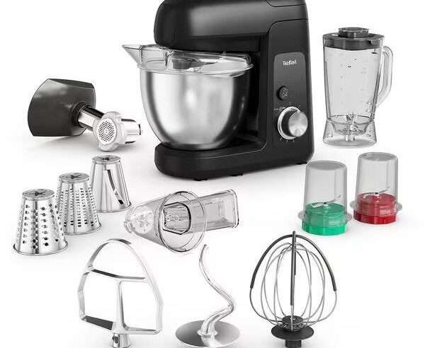 Кухненски робот TEFAL Gourmet QB525838, купа 4.6л, блендер 1.25л, 1100W, 8 степени на скорост, черен-сребрист