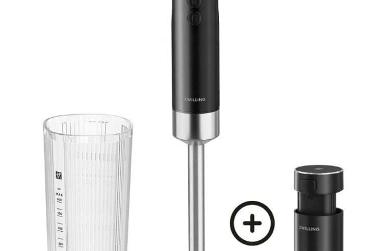 Ръчен/вертикален пасатор Zwilling XTEND Starter Set, подвижна батерия 12 V (3000 mAh), BLDC мотор 100 W с 3 степени и до 45 мин автономност, Черен, 600 мл