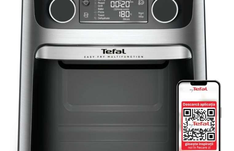 Фритюрник с горещ въздух Tefal Easy Fry Multifunction, air fryer & oven FW556DE0, 1800W, 15 л, 9 автоматични програми, LCD екран, Технология Extra-Crisp, Регулируема температура, Сребрист/Черен