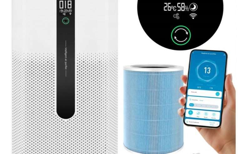 Пречиствател за въздух Ruhhy, HEPA H12, 80м, WiFi, йонизация, 35W, 24,5×24,5×52,5см