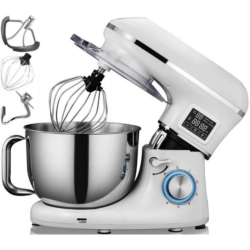 Планетарен кухненски робот Kerch MYCHEF HOT (EY63GMO6), 4000W, 6,2 L, 6 скорости, функция за загряване на купата с таймер, Metal Gear System, LED екран, бял