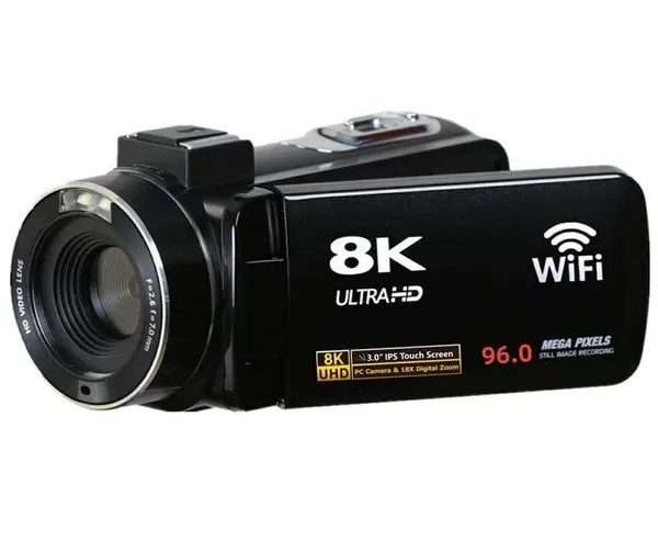 Цифрова видеокамера CN-k0504-260822-866, 8K Ultra HD, 96MP, Wi-Fi, 3,0″ IPS тъчскрийн, 18x цифрово увеличение, батерия NP-40 1500mAh, черна