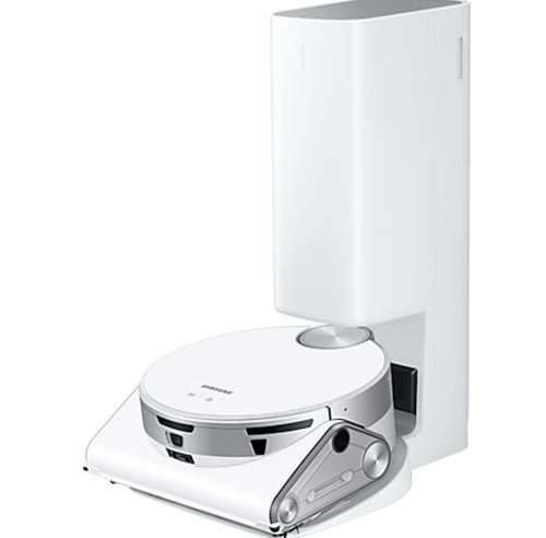 Прахосмукачка робот Samsung Jet Bot AI VR50T95735W/GE, 170W, AI разпознаване на обекти, LiDar, 3D сензор; Стъпки, Видео наблюдение, Събирателна станция Clean Station, Дигитален инверторен двигател, 99,99% филтриране, Select & Go, No go Zone, Бял