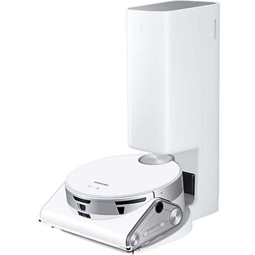 Прахосмукачка робот Samsung Jet Bot AI VR50T95735W/GE, 170W, AI разпознаване на обекти, LiDar, 3D сензор; Стъпки, Видео наблюдение, Събирателна станция Clean Station, Дигитален инверторен двигател, 99,99% филтриране, Select & Go, No go Zone, Бял