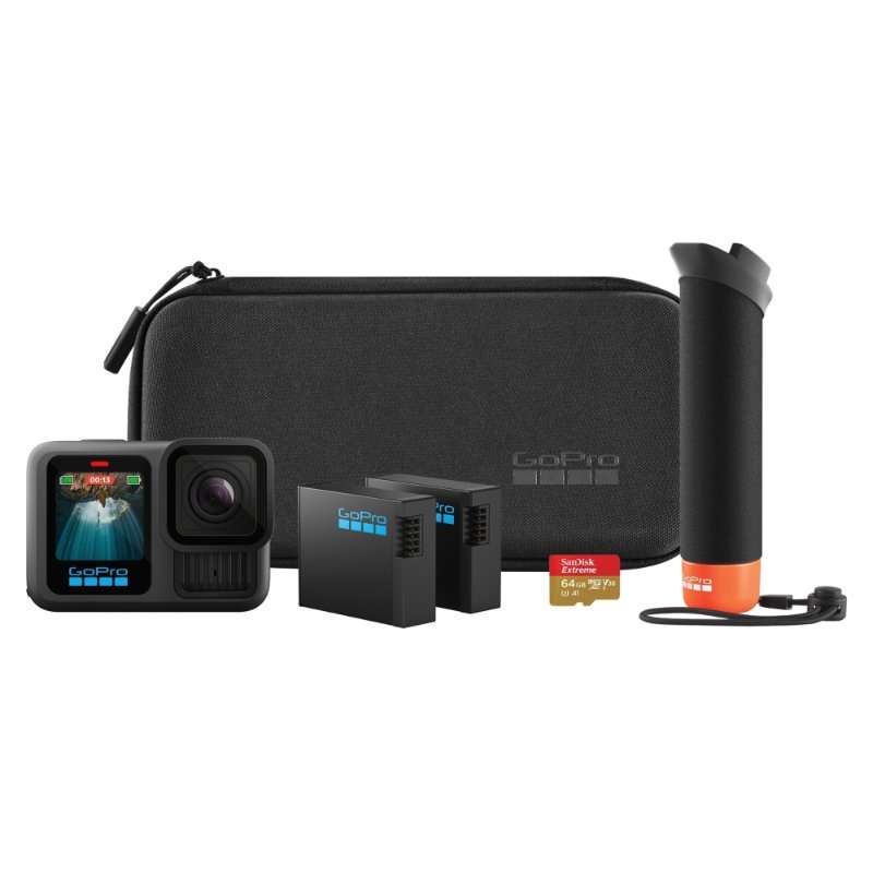 Спортна камера GoPro HERO13 Black, стабилизация HyperSmooth, 27MP, черна, пълен комплект