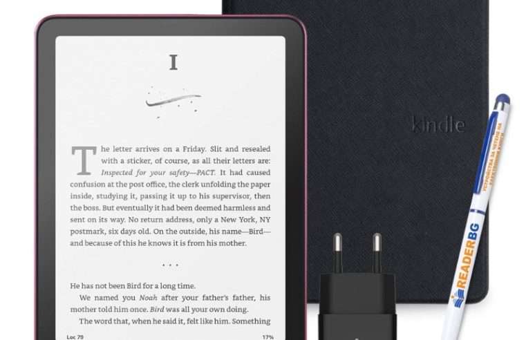 Комплект eBook четец Amazon Kindle Paperwhite 2024 (12th Gen), 32 GB, Дисплей 7″, Розов, Калъф Черен, 4 части