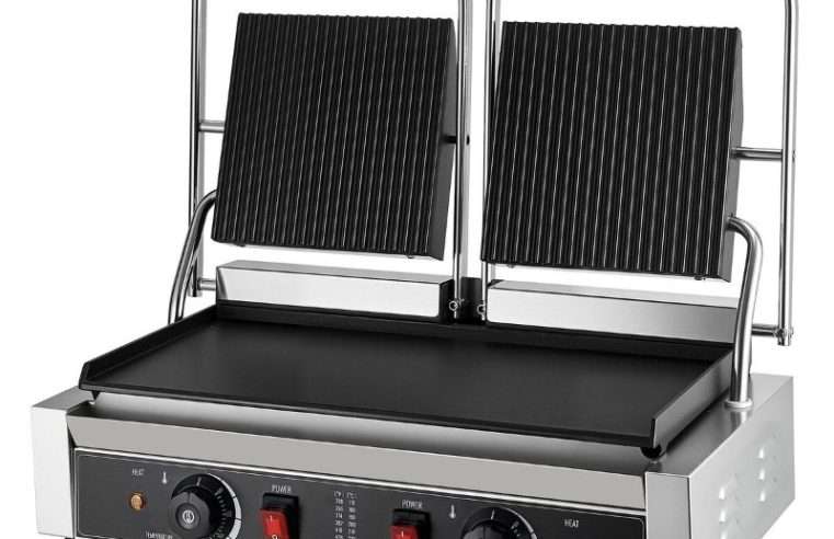 Електрически грил за панини VEVOR, 3600W, плочи от неръждаема стомана, 48×23см, контрол на температурата, многофункционален