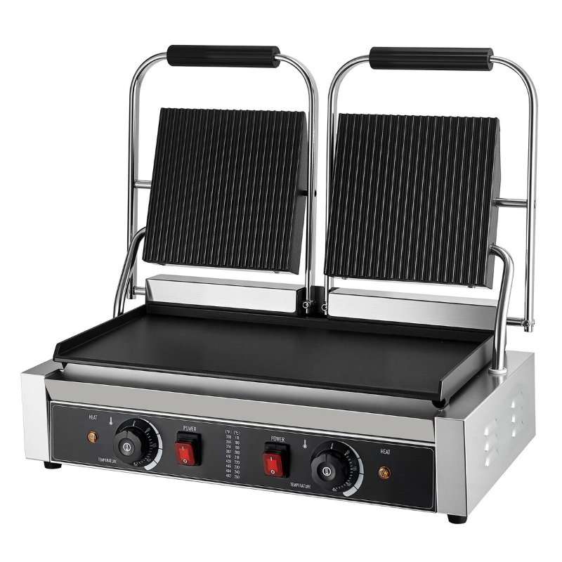 Електрически грил за панини VEVOR, 3600W, плочи от неръждаема стомана, 48×23см, контрол на температурата, многофункционален