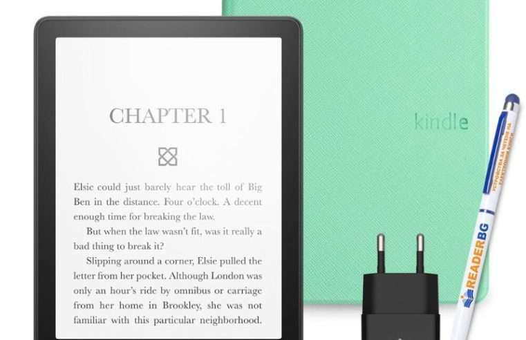 Комплект eBook четец Amazon Kindle Paperwhite 2024 (12th Gen), 16 GB, Дисплей 7″, Черен, Калъф Мента, 4 части