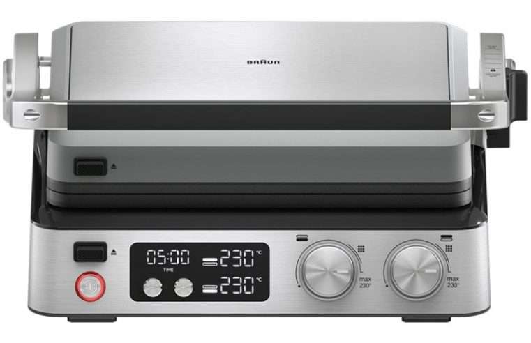 Мултифункционална електрическа скара Braun MultiGrill CG7044, 2000 W, 3 режима на готвене, Максимална температура 230˚C, 2 комплекта плочи, Сребрист/Черен
