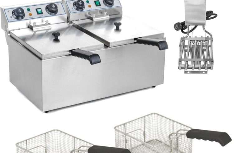 Електрически фритюрник Royal Catering RCTF-13DH, 2x9L, от неръждаема стомана, ТАЙМЕР, 58x43x35см