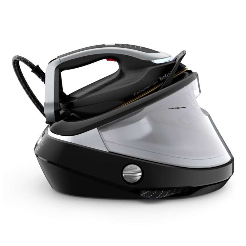 Ютия за гладене под високо налягане Pro Express Vision Tefal GV9821E0, Smart LED Vision, 3000 W, 180 g/min, 9 бара, 800 g/min, технология Smart Steam, тиха технология, колектор за котлен камък, черен/сребрист
