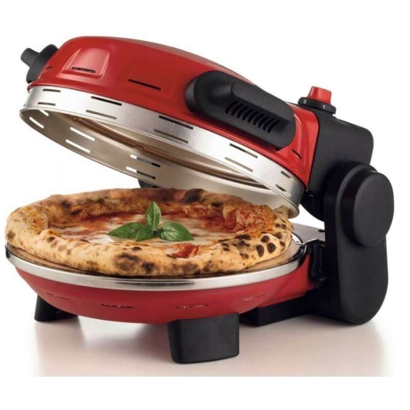 Фурна за пица Ariete 934, шамотна плоча O32 см, температура до 400°C, 1500 W, включва 2 стоманени шпатули и електронна книга, червена, вътрешен диаметър 30 см