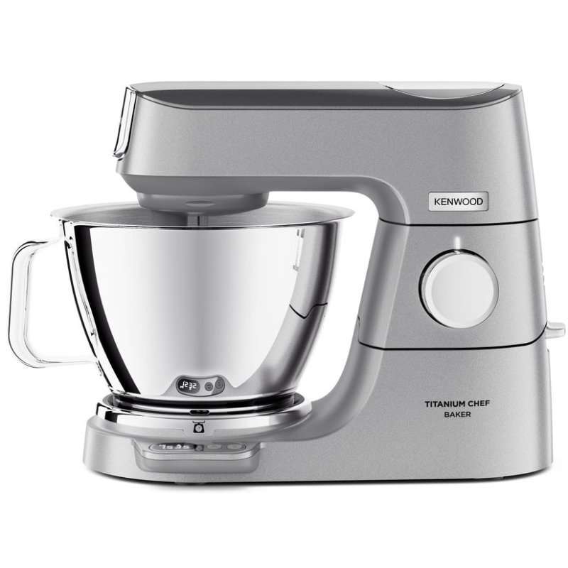 Кухненски робот KENWOOD Titanium Chef Baker KVC85.594SI, 1200 W, 2 съда 5л/3.5 л, 10 скорости, Интегриран кантар, LCD екран, Блендер, Месомелачка, Аксесоар за раздробяване, 4 аксесоара за тесто, Сребрист