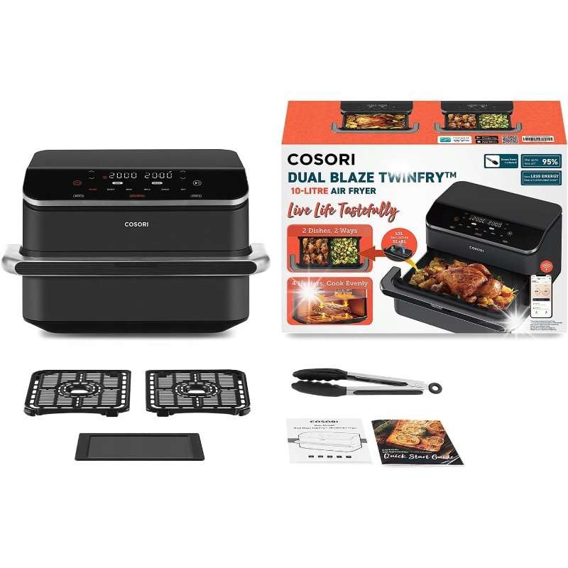 Фритюрник с горещ въздух Cosori Dual Blaze TwinFry 10л черен 51,8×33,8×31,3см
