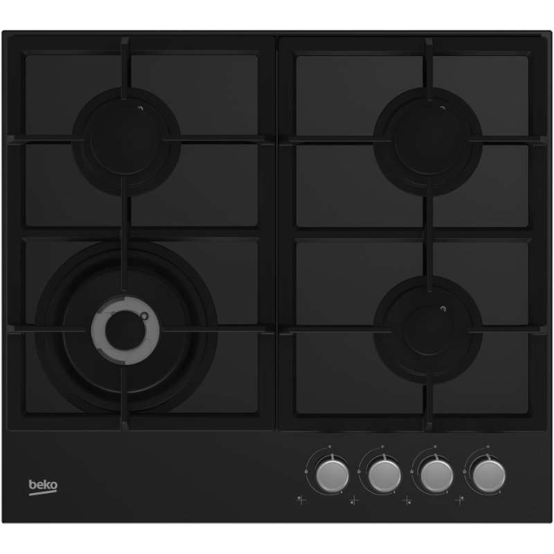 Плот за вграждане Beko HILW64225S, Газ, 4 нагревателни зони, Wok котлон, 60 cм, Черно стъкло