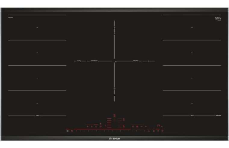 Плот за вграждане Bosch Seria 8 PXV975DV1E, Индукционен, 90 см, 5 зони за готвене, FlexInduction, PerfectFry, HomeConnect, Връзка с абсорбатор, Черен