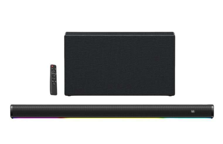 Soundbar, Subwoofer, Bluetooth 5.0, RGB светлинни ефекти, USB/AUX/HDMI, 360° стерео звук, с дистанционно управление, подходящ за различни телевизори и проектори, подходящ за домашно кино, черен