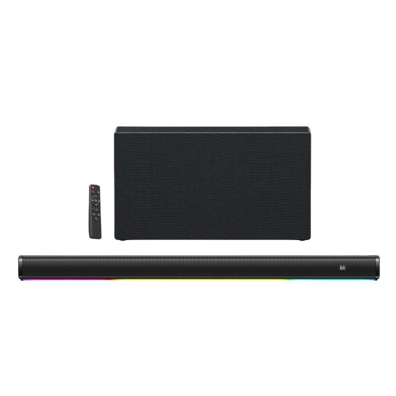 Soundbar, Subwoofer, Bluetooth 5.0, RGB светлинни ефекти, USB/AUX/HDMI, 360° стерео звук, с дистанционно управление, подходящ за различни телевизори и проектори, подходящ за домашно кино, черен