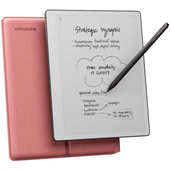 ePaper таблет reMarkable Paper Pure + маркер Plus + калъф, цвят Desert Pink, дисплей 10.3″, 2GB RAM, 32GB Flash, Wi-Fi, сребрист