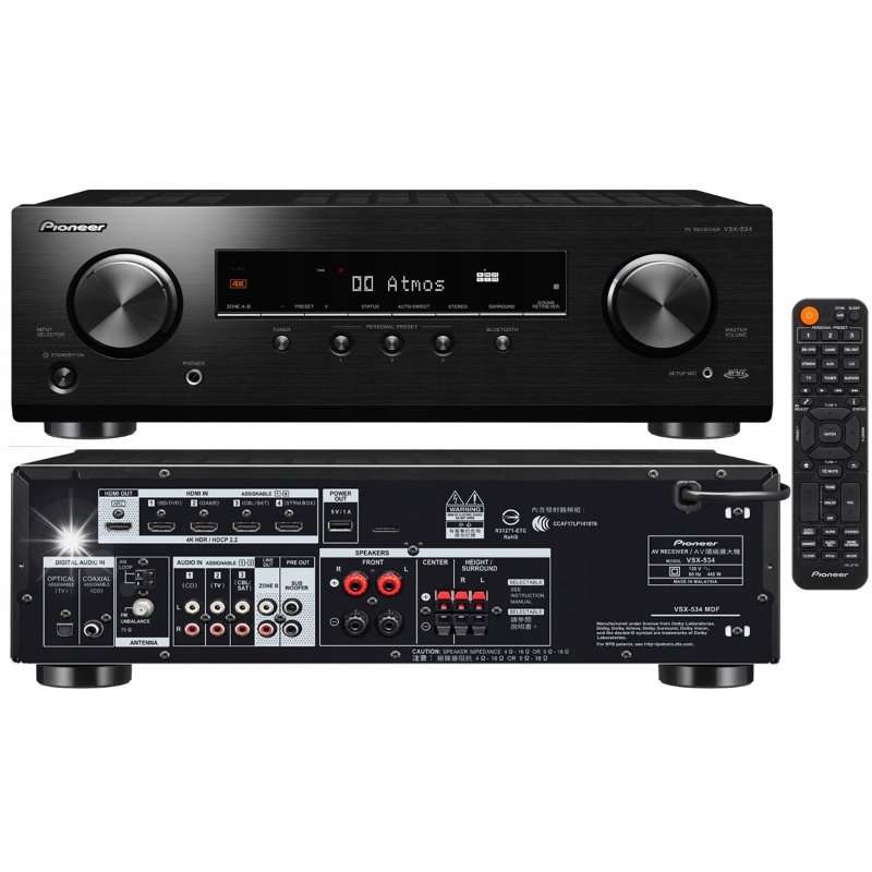 Усилвател Pioneer VSX-534, 5.1 канала, Bluetooth, 750W, 4K, черен