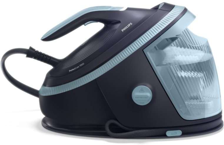Парна станция Philips 7000 Series PSG7200/20, OptimalTEMP технология, Максимална пара 160 г/мин, Парен удар 600 г, Подвижен резервоар 1,5 л, Плоча SteamGlide Elite, ECO режим, Автоматично безопасно изключване, Син