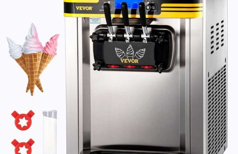 Търговска машина за сладолед, VEVOR, 22-30L/h, 2350W, 2x6L, 2L, сребриста, 74.5x54x86cm