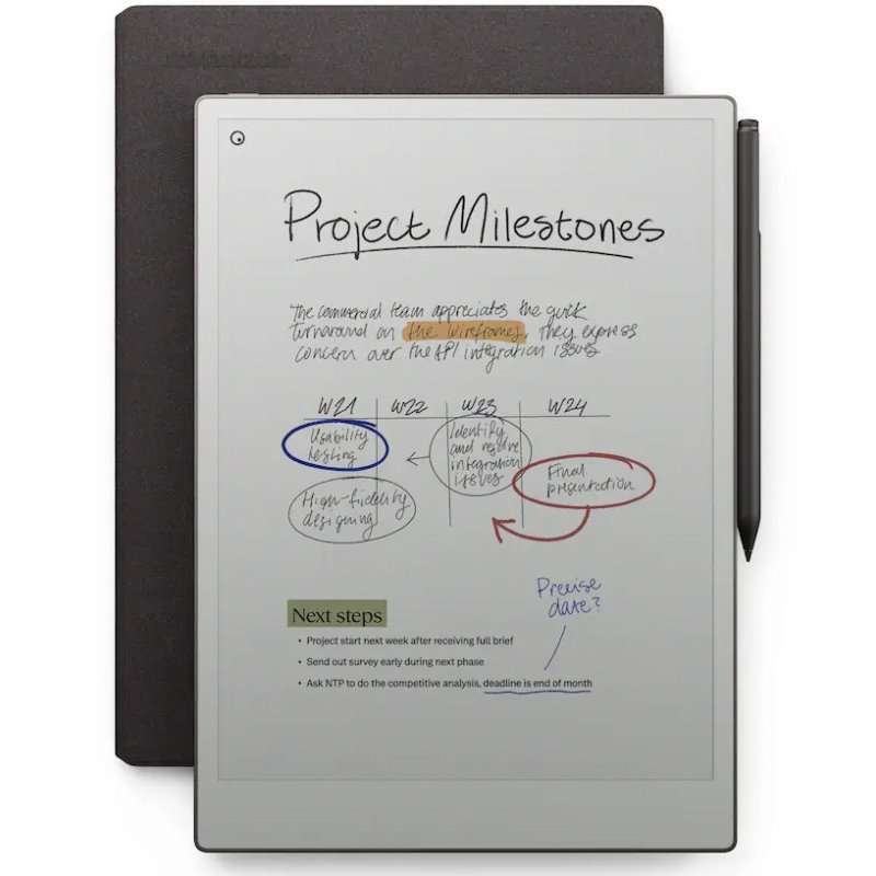 Таблет ePaper reMarkable Paper Pro, 11.8″, 2160×1620, 64 GB, Wi-Fi, Grey + Marker Plus + Book Folio in Mosaic Weave – Basalt