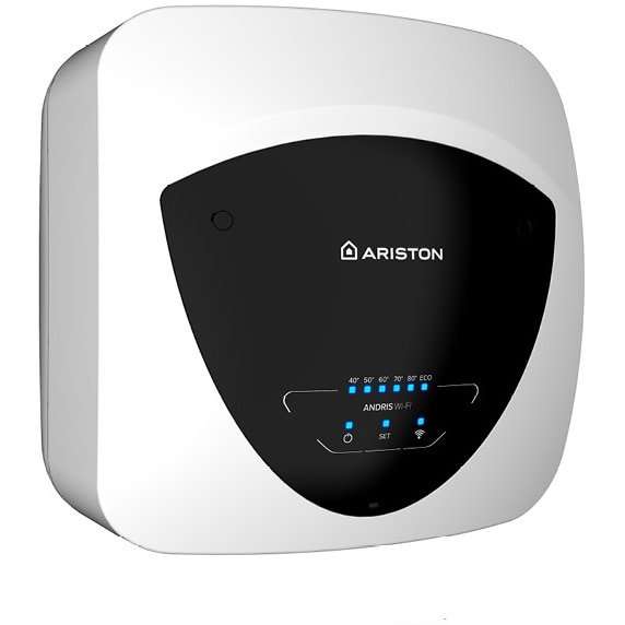 Електрически бойлер Ariston Andris Elite WiFi 15/5 EU, 15л, 1200W, Бутони soft touch, Гласово управление, Енергиен клас А, Монтаж над мивка, 360x360x298мм, Бял