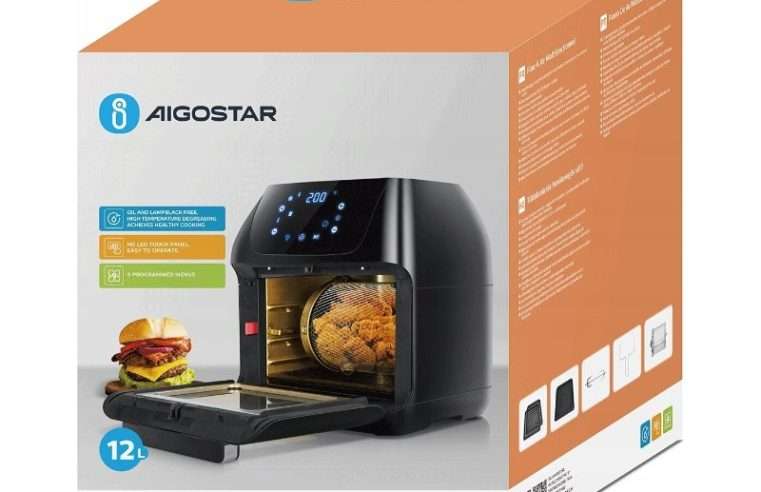 Фритюрник без масло Aigostar, 1500 W, 12 л, черен, 33,6×33,7×36,8 см