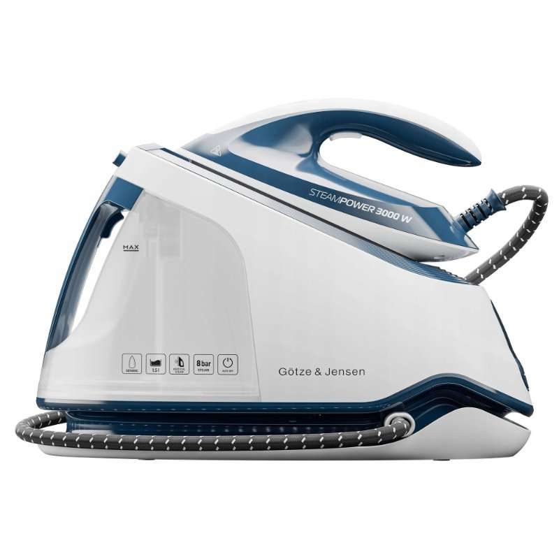Парогенератор Gotze & Jensen SG900, 3000W, керамичен, бяло-син, 1.5л, 8bar, 1.4м