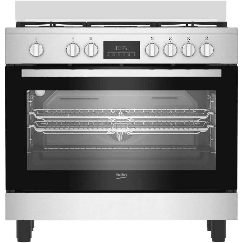 Готварски печки Beko BGM11226EX, Комбинирана, 5 зони за готвене, 7 функции, Уок, 114 л, Чугунени решетки, Клас A+, 90 см, Inox