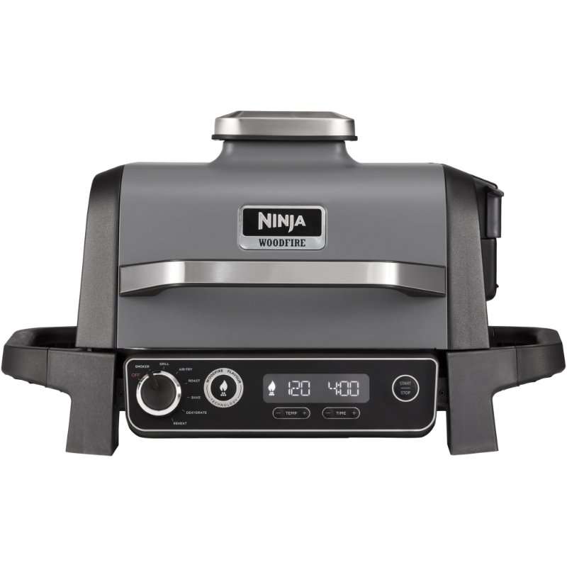 Електрическа скара Ninja Woodfire OG701EU с опушвач, 2400W, 7 функции за готвене, Сив
