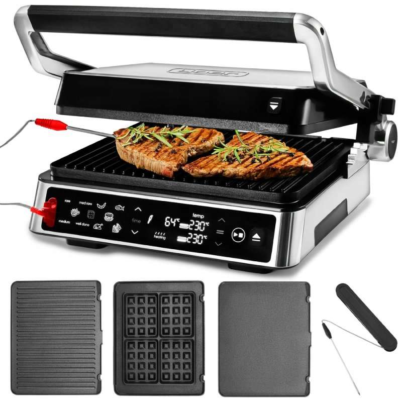 Електрически контактен грил 5в1 Yoer CraftGrill EG06BK 2200W, 3 вида плочи, сребрист/черен, 36x33x17.7см