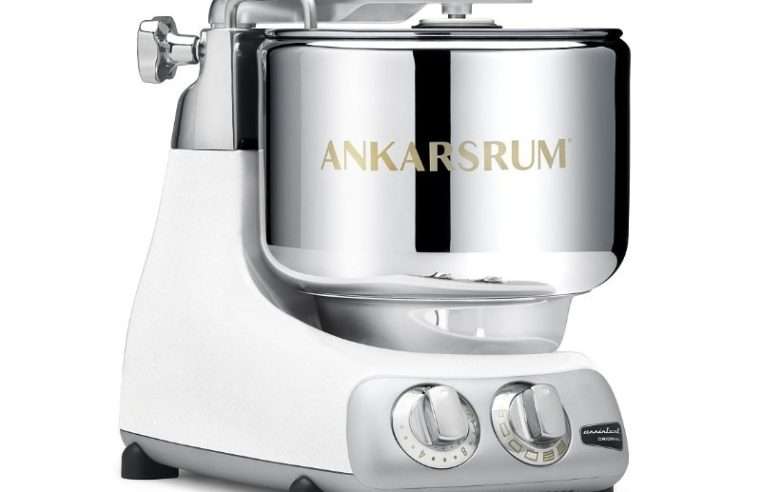 Кухненски робот Ankarsrum AKM 6220B, 1500 W, Иноксова купа 7 л, Пластмасова купа 3.5 л, Регулираща скорост, Таймер, Бял