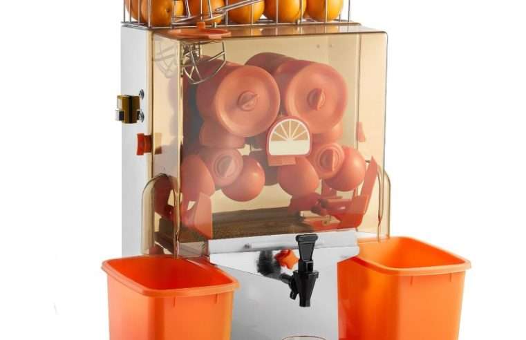 Сокоизстисквачка за портокали VEVOR NS2000E-2T, 120W, инокс, 520x430x780мм, с колектор за кори и кран за вода