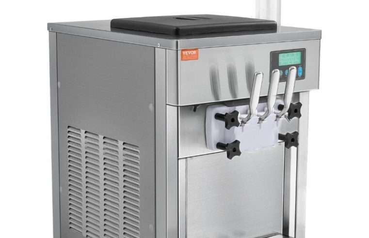 Машина за сладолед, VEVOR, 21 QT/H, 3 вкуса, инокс, 1800W, 2x4L бункер, 2×1.6L цилиндър