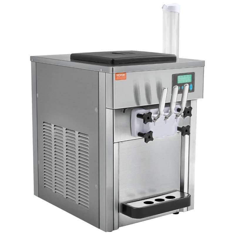 Машина за сладолед, VEVOR, 21 QT/H, 3 вкуса, инокс, 1800W, 2x4L бункер, 2×1.6L цилиндър