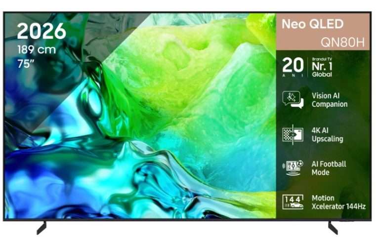 Телевизор SAMSUNG MiniLED Neo QLED 75QN80H, 75″ (189 см), Smart, 4K Ultra HD, 144 Hz, Клас E (Модел 2026)