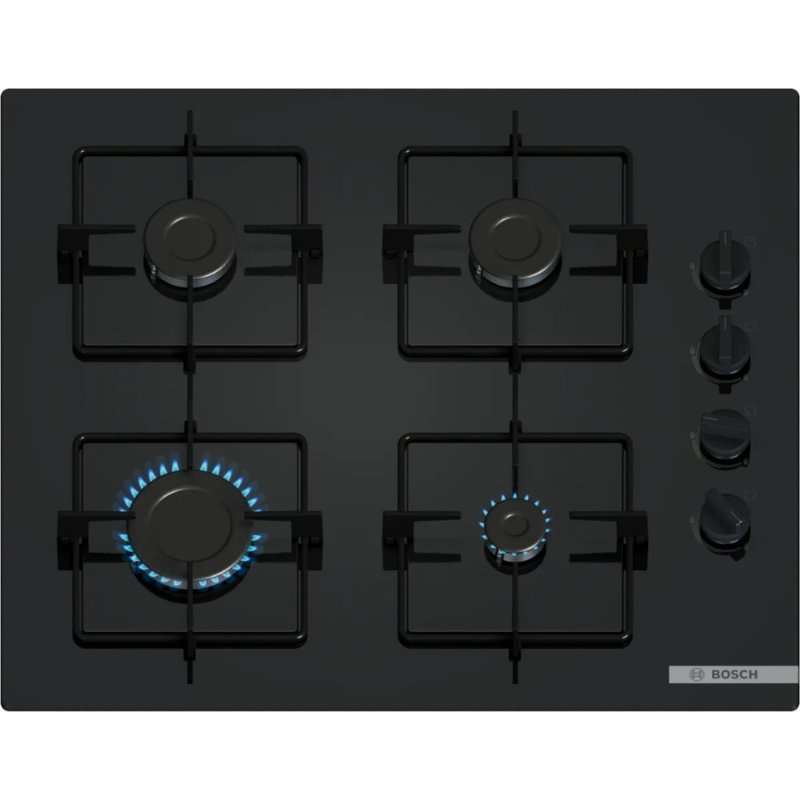 Газов котлон Bosch Serie 2 POP6B6K30, 60 см, 4 горелки, кварцов кристал, автоматично изключване на газа, черен