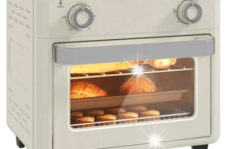 Мини електрическа фурна HOMCOM 10L, 2 в 1, кремаво+сребристо, 1000W, таймер 60мин, размери 32×27,2×29,8см