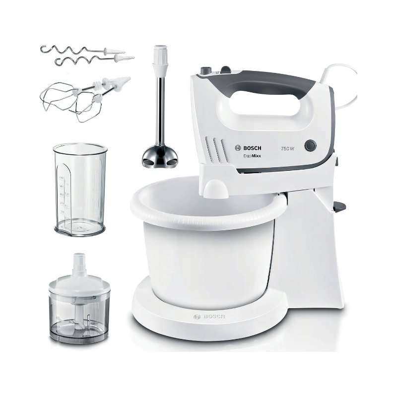 Миксер с купа Bosch MFQ37490 750W, 5 скорости, функция Турбо, бял, 220x310x340мм
