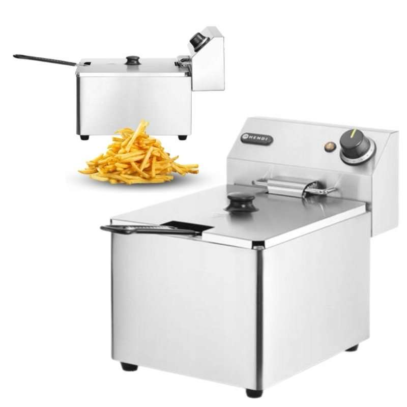 Професионален фритюрник Hendi Kitchen Line 8L, инокс, 3500W, система за студена зона, 26,5x43x34,5см, пълен комплект
